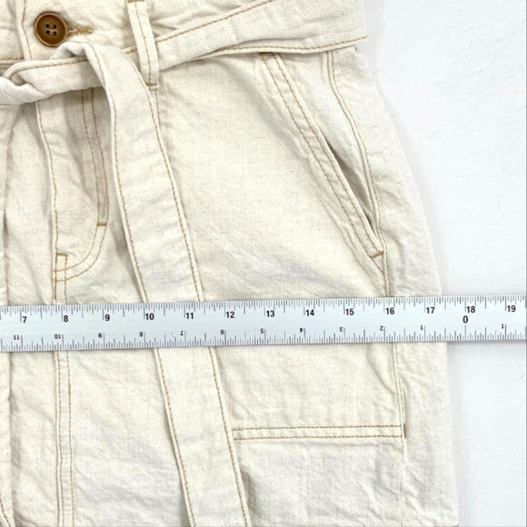 Free People Splendor in the Grass Paper Bag Waist Denim MiniSkirt Cream Sz 2 NEW - Picture 10 of 15